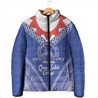 Queen Salote College 100 Years Personalized Padded Jacket Tonga QSC Heilala Lei Blue Ngatu Pattern