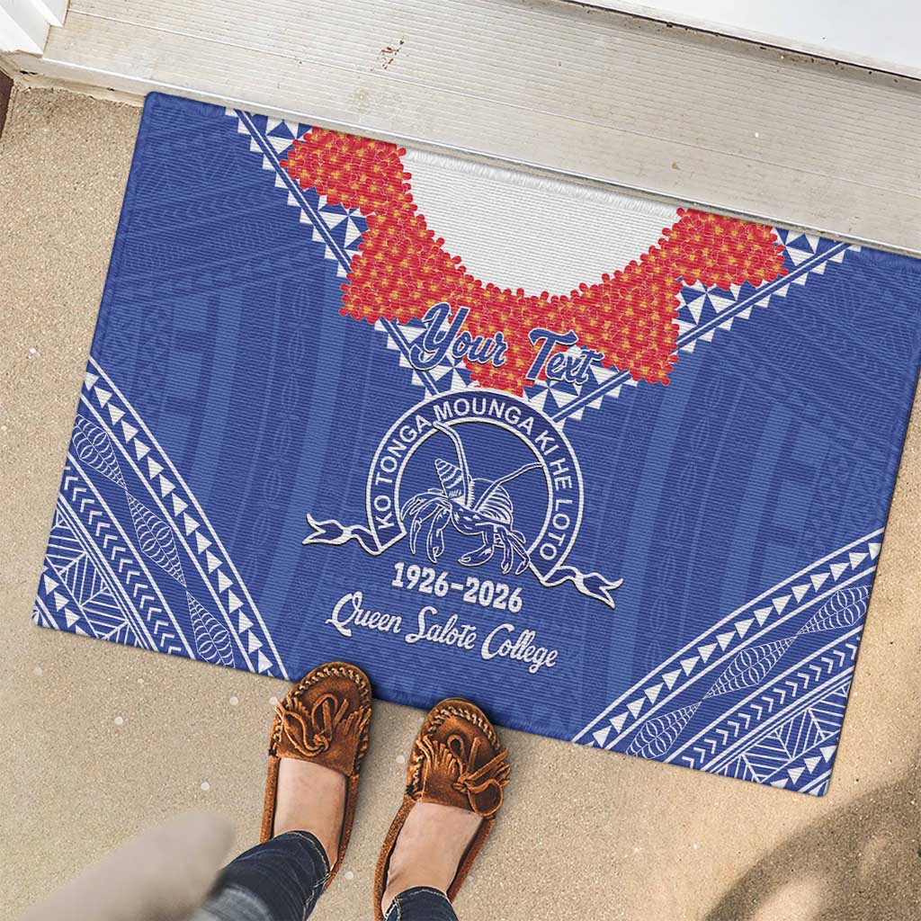 Queen Salote College 100 Years Personalized Rubber Doormat Tonga QSC Heilala Lei Blue Ngatu Pattern