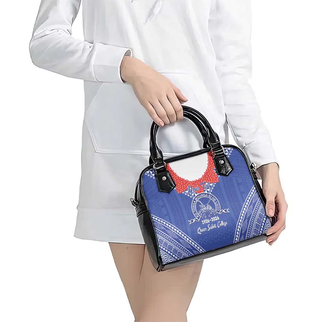 Queen Salote College 100 Years Personalized Shoulder Handbag Tonga QSC Heilala Lei Blue Ngatu Pattern