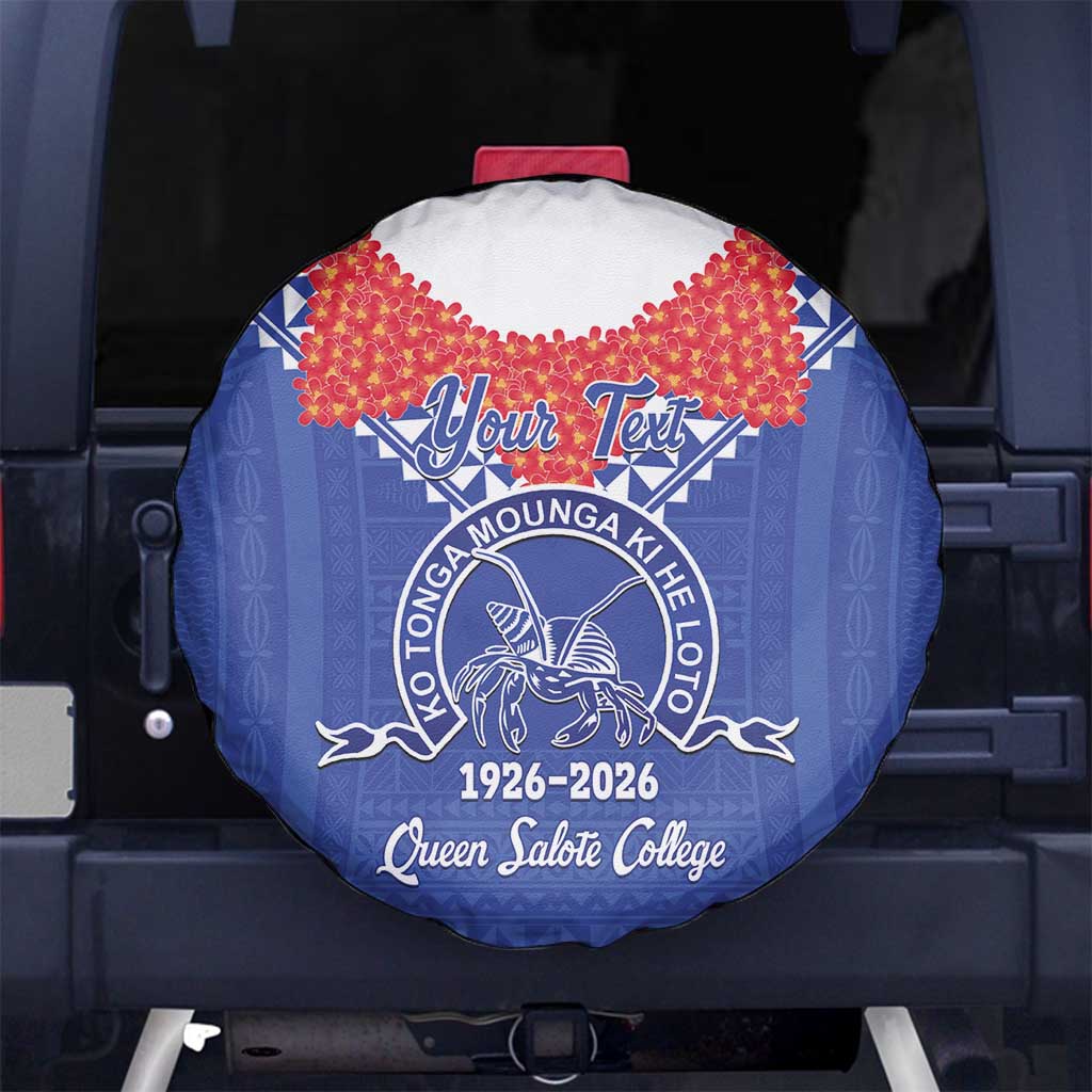 Queen Salote College 100 Years Personalized Spare Tire Cover Tonga QSC Heilala Lei Blue Ngatu Pattern