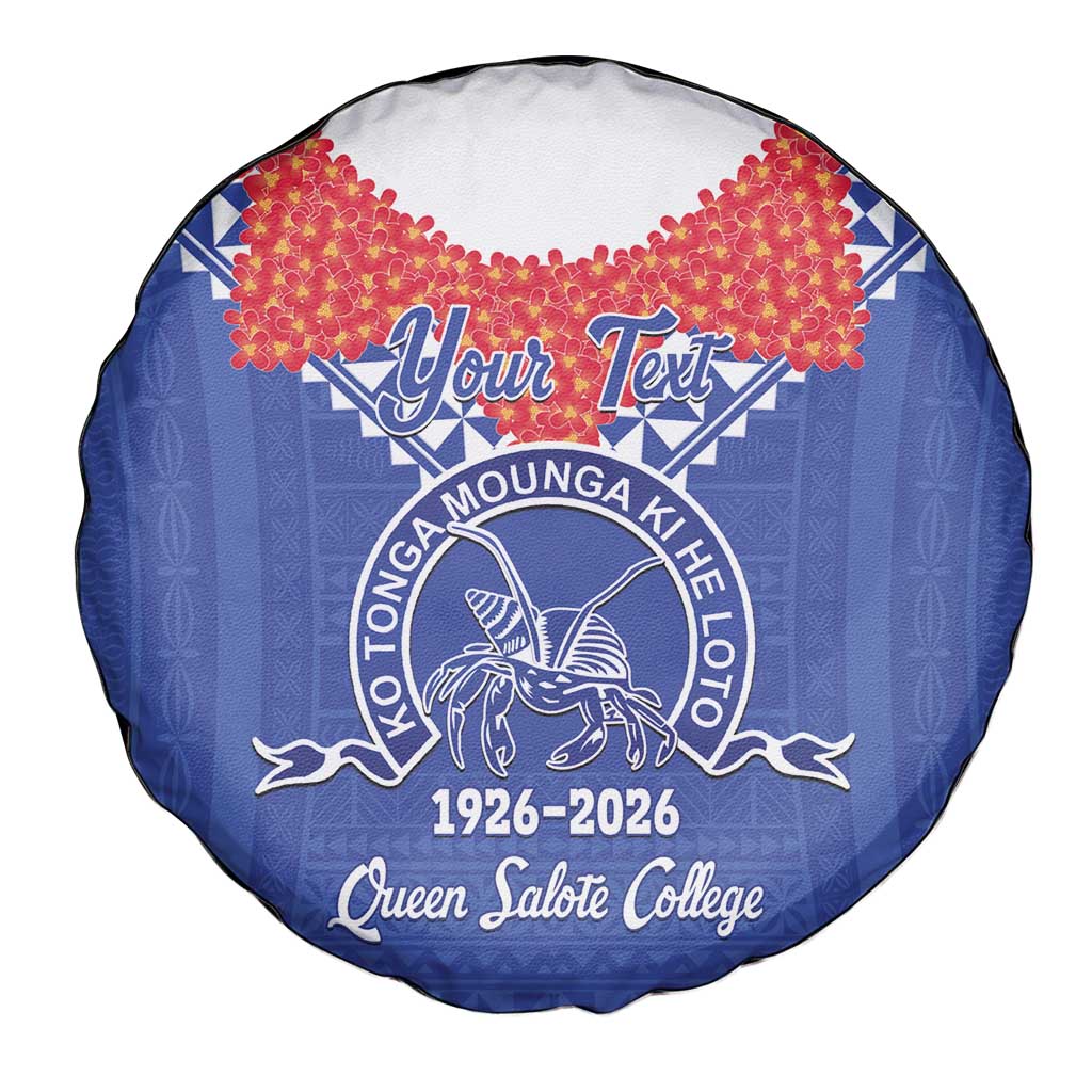 Queen Salote College 100 Years Personalized Spare Tire Cover Tonga QSC Heilala Lei Blue Ngatu Pattern