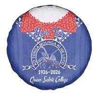 Queen Salote College 100 Years Personalized Spare Tire Cover Tonga QSC Heilala Lei Blue Ngatu Pattern
