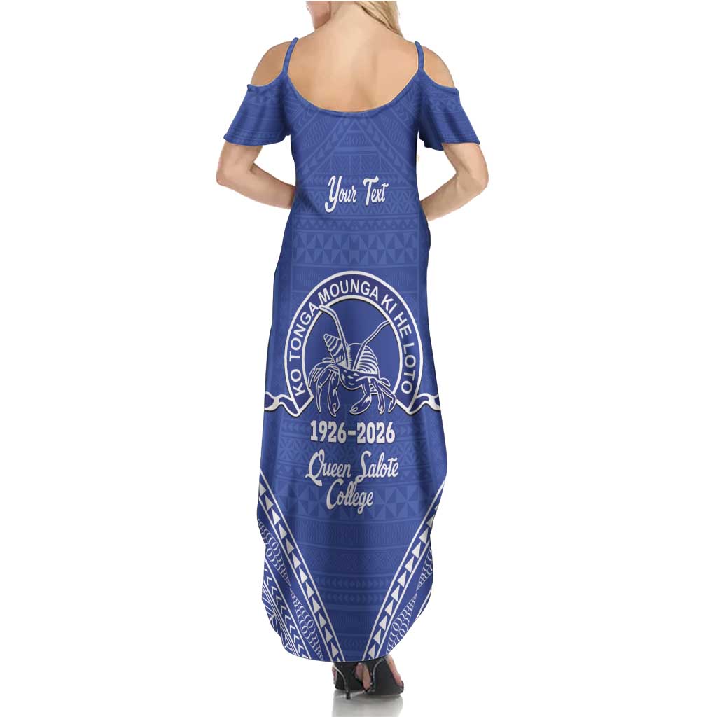Queen Salote College 100 Years Personalized Summer Maxi Dress Tonga QSC Heilala Lei Blue Ngatu Pattern