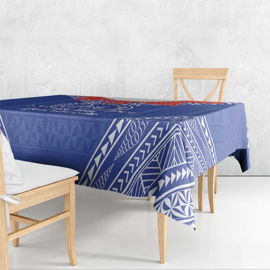 Queen Salote College 100 Years Personalized Tablecloth Tonga QSC Heilala Lei Blue Ngatu Pattern