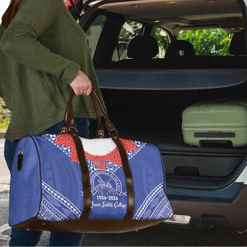 Queen Salote College 100 Years Personalized Travel Bag Tonga QSC Heilala Lei Blue Ngatu Pattern