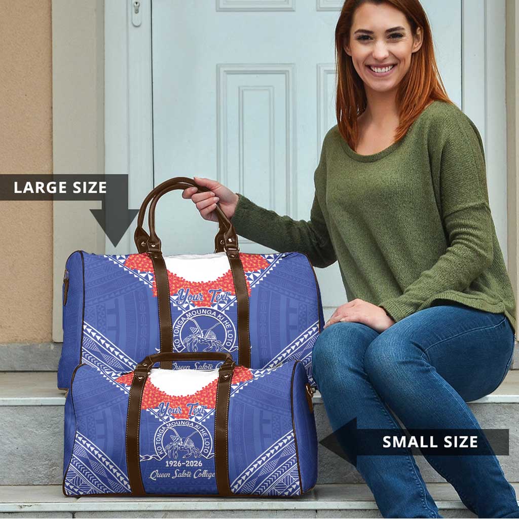 Queen Salote College 100 Years Personalized Travel Bag Tonga QSC Heilala Lei Blue Ngatu Pattern