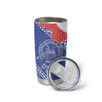Queen Salote College 100 Years Personalized Tumbler Cup Tonga QSC Heilala Lei Blue Ngatu Pattern