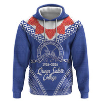 Queen Salote College 100 Years Personalized Zip Hoodie Tonga QSC Heilala Lei Blue Ngatu Pattern