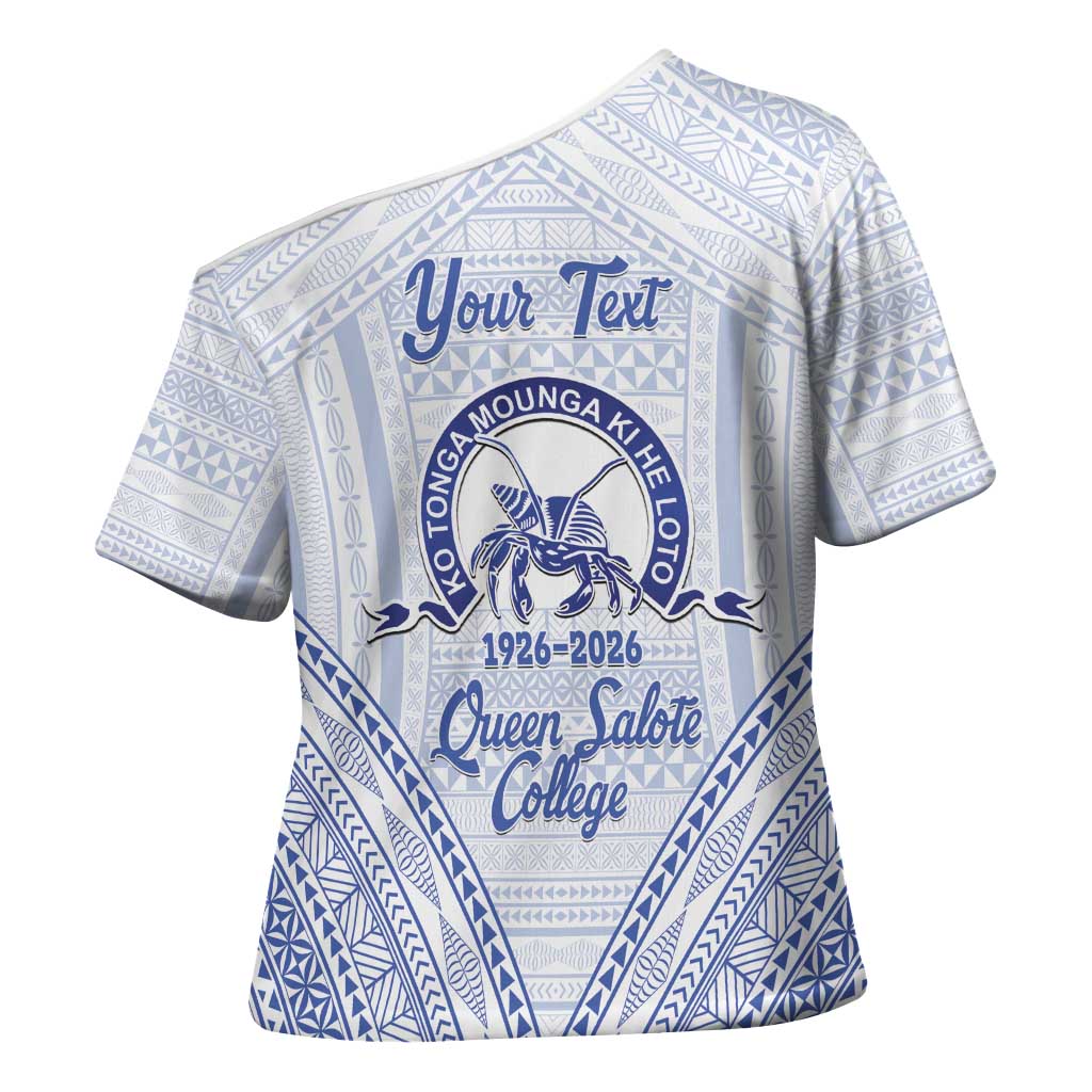 Queen Salote College 100 Years Personalized Cross Shoulder Shirt Tonga QSC Heilala Lei White Ngatu Pattern