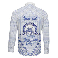 Queen Salote College 100 Years Personalized Family Matching Long Sleeve Bodycon Dress and Hawaiian Shirt Tonga QSC Heilala Lei White Ngatu Pattern LT14 - Polynesian Pride