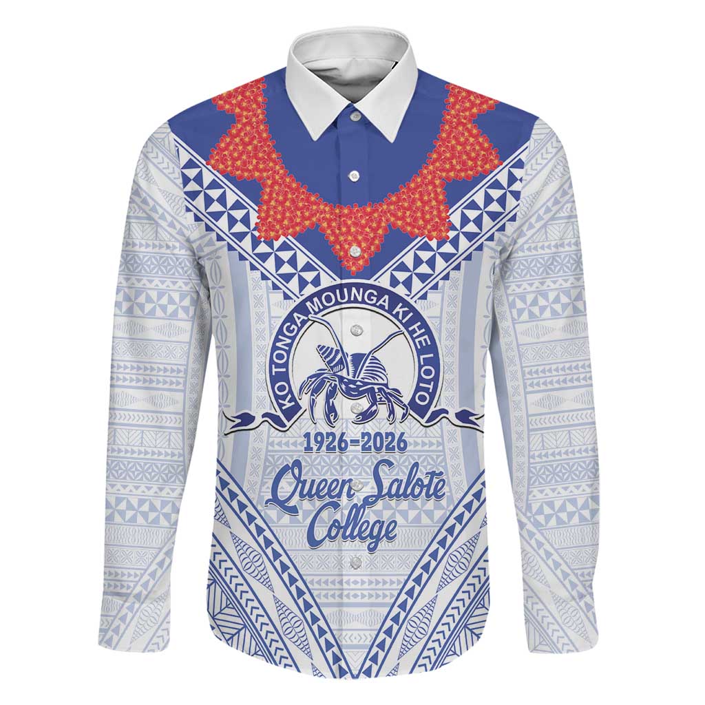 Queen Salote College 100 Years Personalized Family Matching Mermaid Dress and Hawaiian Shirt Tonga QSC Heilala Lei White Ngatu Pattern LT14 Dad's Shirt - Long Sleeve White - Polynesian Pride