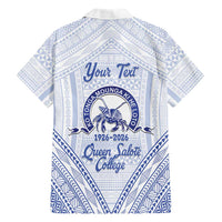 Queen Salote College 100 Years Personalized Family Matching Off The Shoulder Long Sleeve Dress and Hawaiian Shirt Tonga QSC Heilala Lei White Ngatu Pattern LT14 - Polynesian Pride