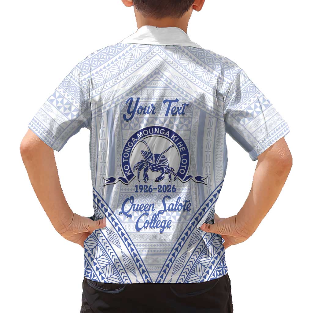 Queen Salote College 100 Years Personalized Family Matching Off Shoulder Short Dress and Hawaiian Shirt Tonga QSC Heilala Lei White Ngatu Pattern