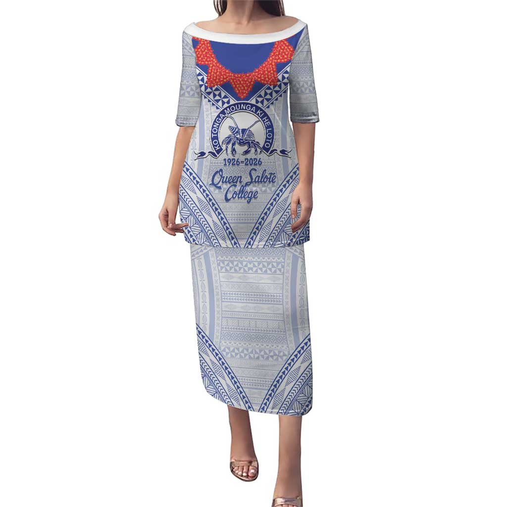 Queen Salote College 100 Years Personalized Family Matching Puletasi and Hawaiian Shirt Tonga QSC Heilala Lei White Ngatu Pattern