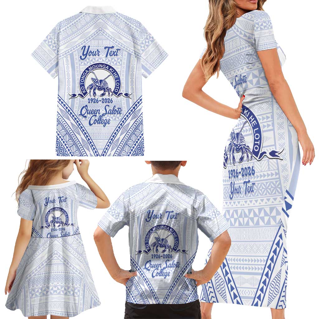 Queen Salote College 100 Years Personalized Family Matching Short Sleeve Bodycon Dress and Hawaiian Shirt Tonga QSC Heilala Lei White Ngatu Pattern LT14 - Polynesian Pride