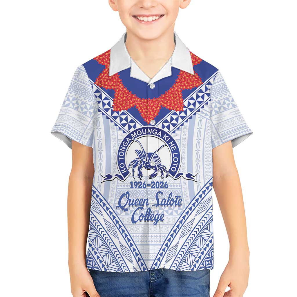 Queen Salote College 100 Years Personalized Family Matching Short Sleeve Bodycon Dress and Hawaiian Shirt Tonga QSC Heilala Lei White Ngatu Pattern LT14 Son's Shirt White - Polynesian Pride