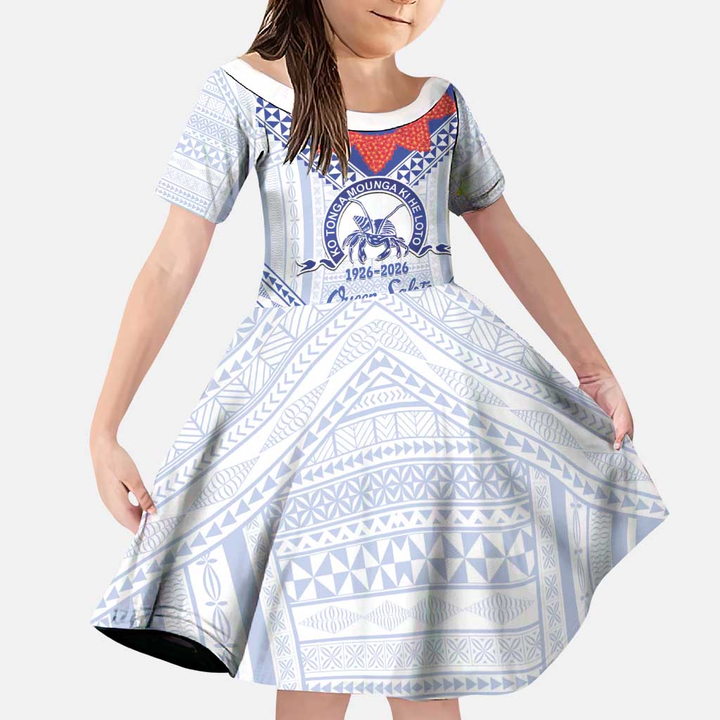 Queen Salote College 100 Years Personalized Family Matching Tank Maxi Dress and Hawaiian Shirt Tonga QSC Heilala Lei White Ngatu Pattern LT14 Daughter's Dress White - Polynesian Pride