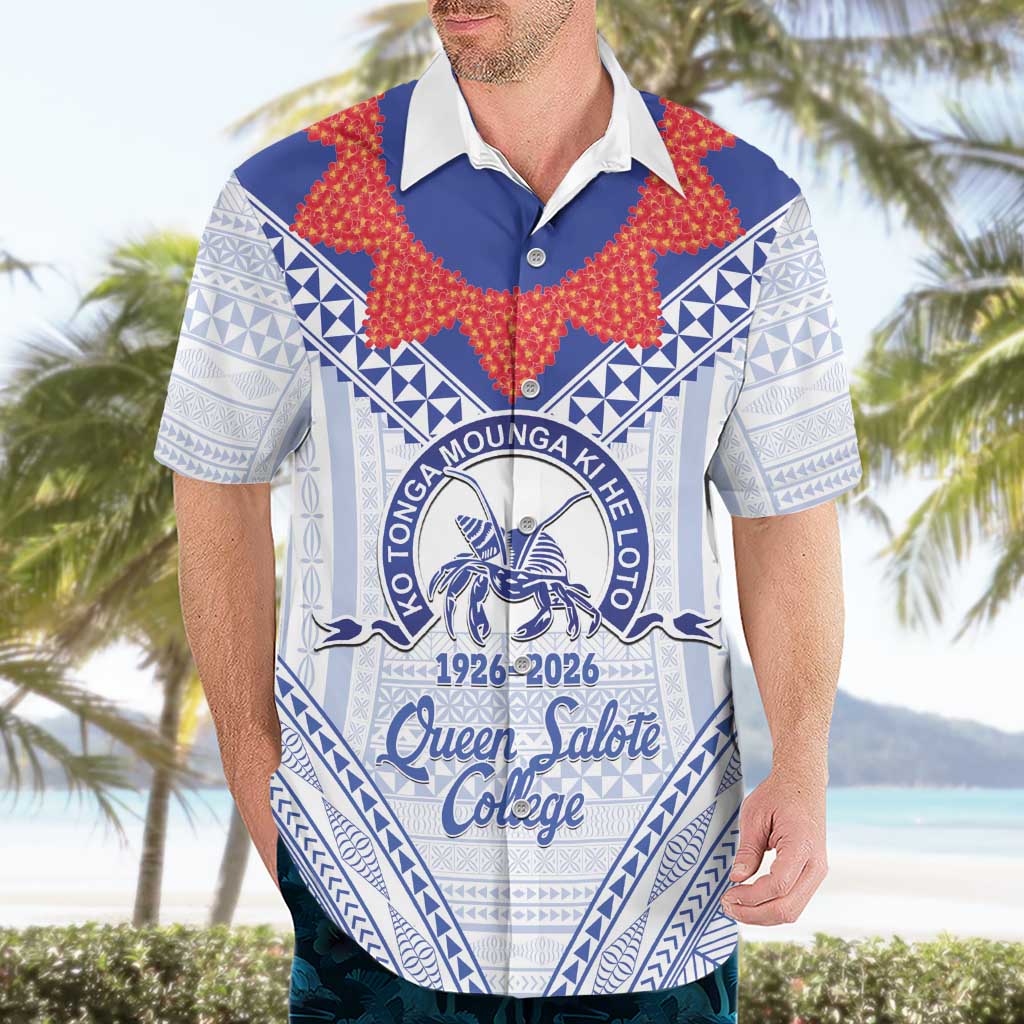 Queen Salote College 100 Years Personalized Hawaiian Shirt Tonga QSC Heilala Lei White Ngatu Pattern
