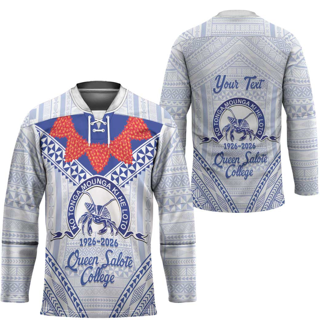 Queen Salote College 100 Years Personalized Hockey Jersey Tonga QSC Heilala Lei White Ngatu Pattern