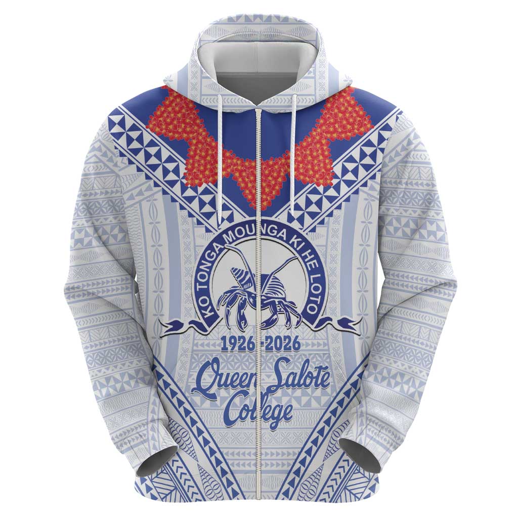 Queen Salote College 100 Years Personalized Hoodie Tonga QSC Heilala Lei White Ngatu Pattern