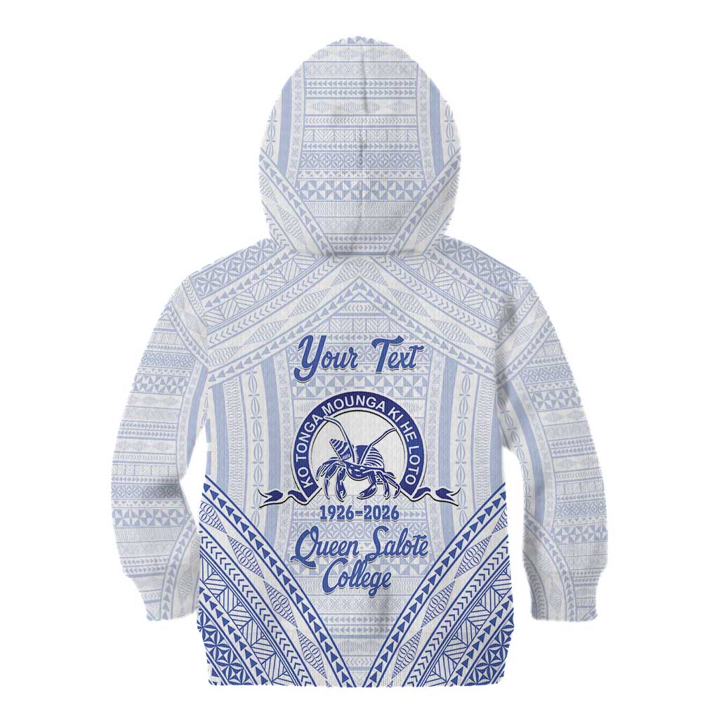 Queen Salote College 100 Years Personalized Kid Hoodie Tonga QSC Heilala Lei White Ngatu Pattern
