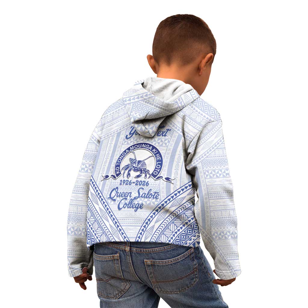 Queen Salote College 100 Years Personalized Kid Hoodie Tonga QSC Heilala Lei White Ngatu Pattern