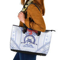 Queen Salote College 100 Years Personalized Leather Tote Bag Tonga QSC Heilala Lei White Ngatu Pattern