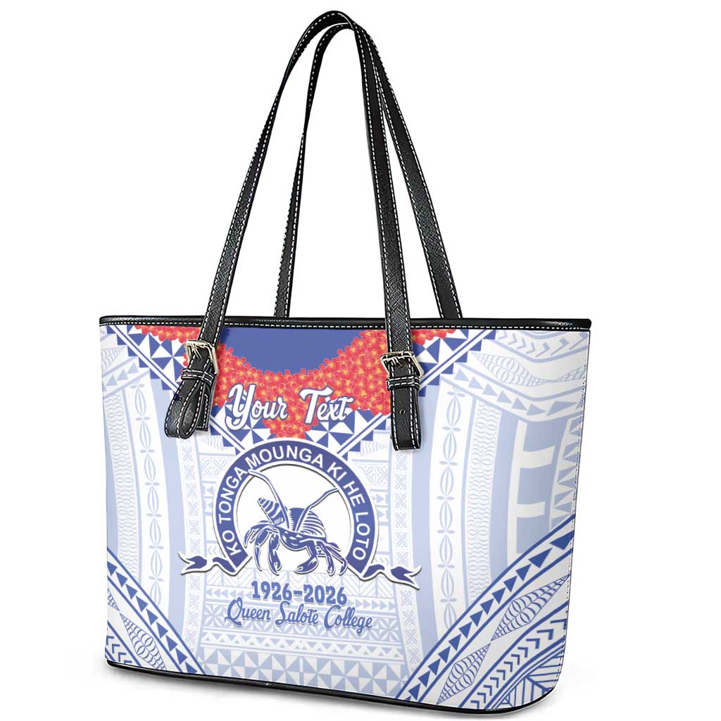 Queen Salote College 100 Years Personalized Leather Tote Bag Tonga QSC Heilala Lei White Ngatu Pattern