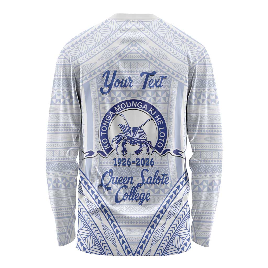 Queen Salote College 100 Years Personalized Long Sleeve Shirt Tonga QSC Heilala Lei White Ngatu Pattern