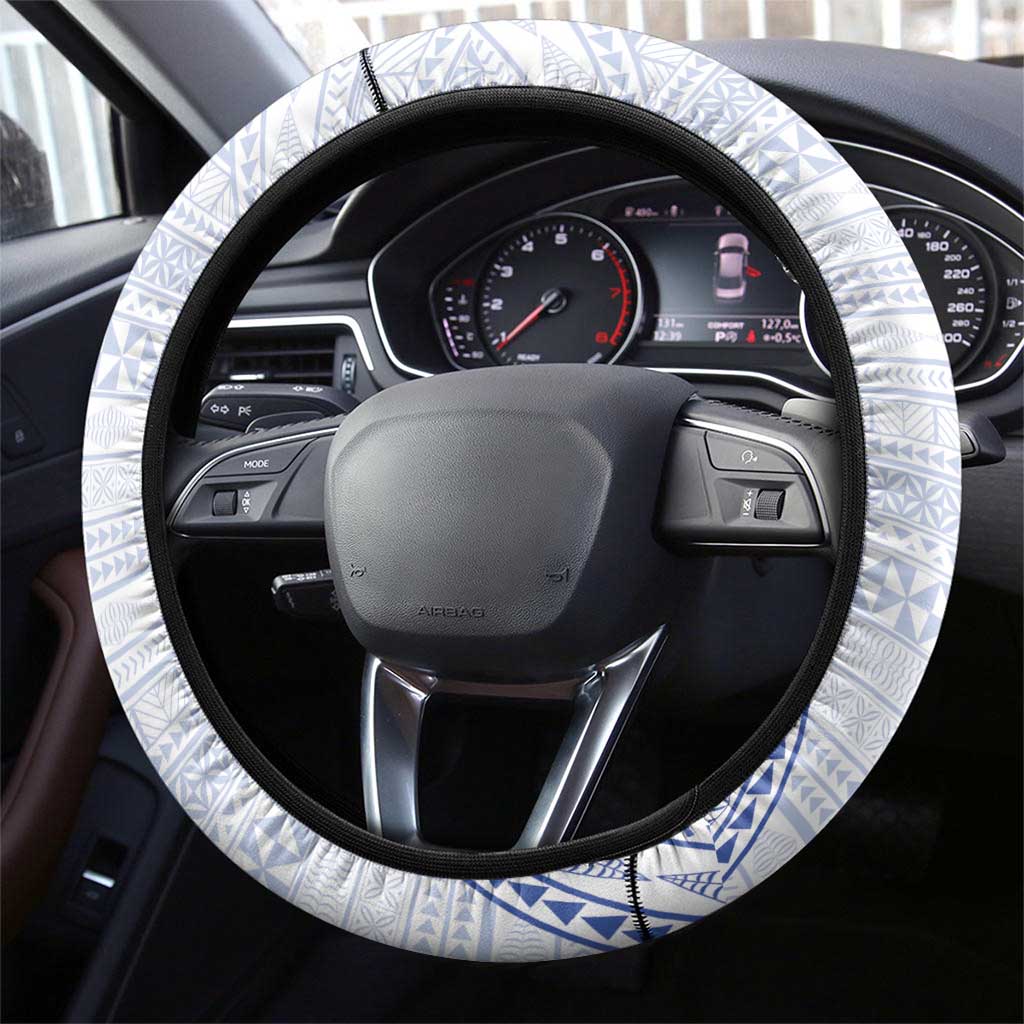 Queen Salote College 100 Years Steering Wheel Cover Tonga QSC Heilala Lei White Ngatu Pattern