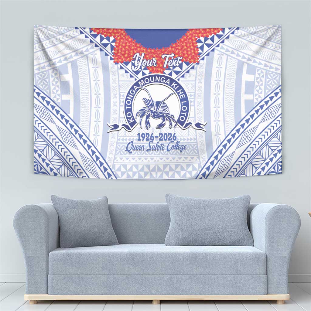 Queen Salote College 100 Years Personalized Tapestry Tonga QSC Heilala Lei White Ngatu Pattern