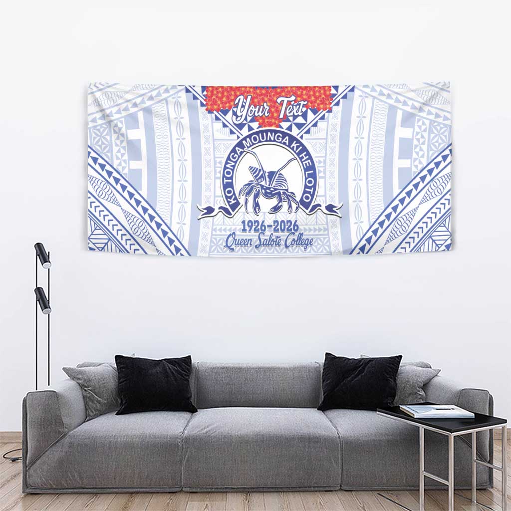 Queen Salote College 100 Years Personalized Tapestry Tonga QSC Heilala Lei White Ngatu Pattern