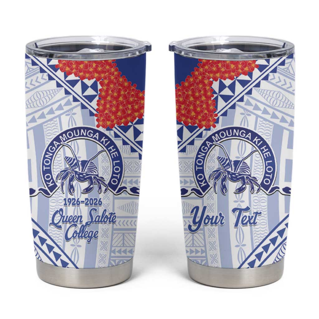 Queen Salote College 100 Years Personalized Tumbler Cup Tonga QSC Heilala Lei White Ngatu Pattern