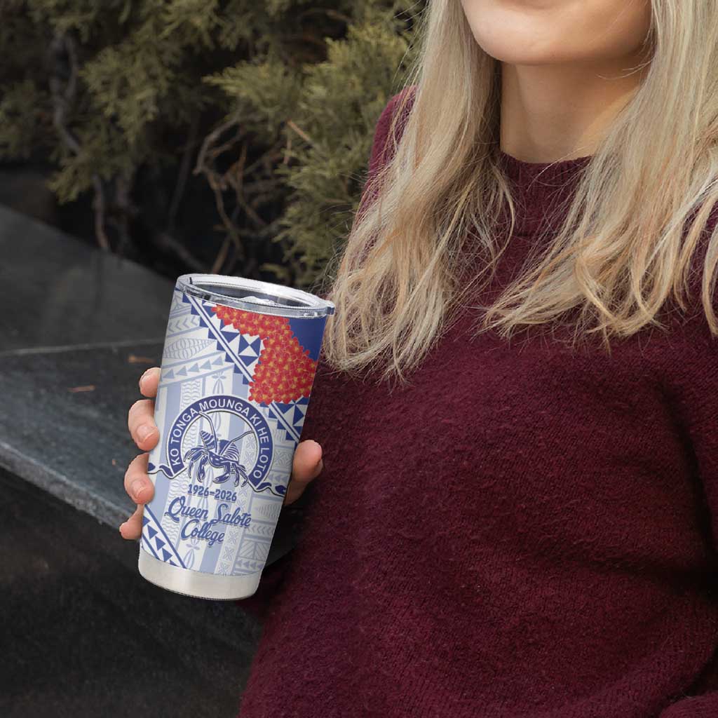 Queen Salote College 100 Years Personalized Tumbler Cup Tonga QSC Heilala Lei White Ngatu Pattern