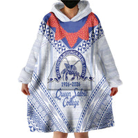 Queen Salote College 100 Years Personalized Wearable Blanket Hoodie Tonga QSC Heilala Lei White Ngatu Pattern LT14 - Polynesian Pride