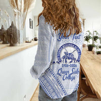 Queen Salote College 100 Years Personalized Women Casual Shirt Tonga QSC Heilala Lei White Ngatu Pattern