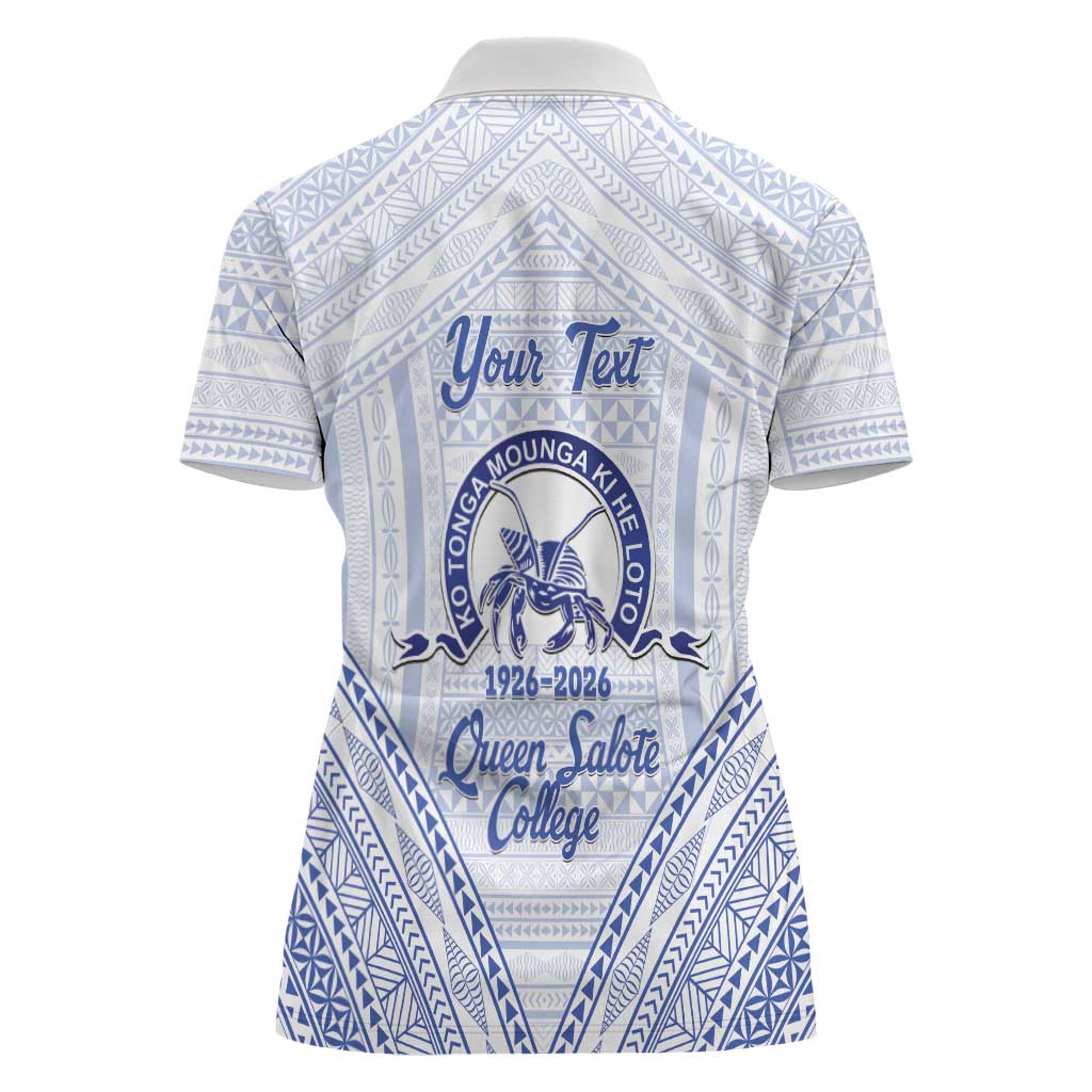 Queen Salote College 100 Years Personalized Women Polo Shirt Tonga QSC Heilala Lei White Ngatu Pattern