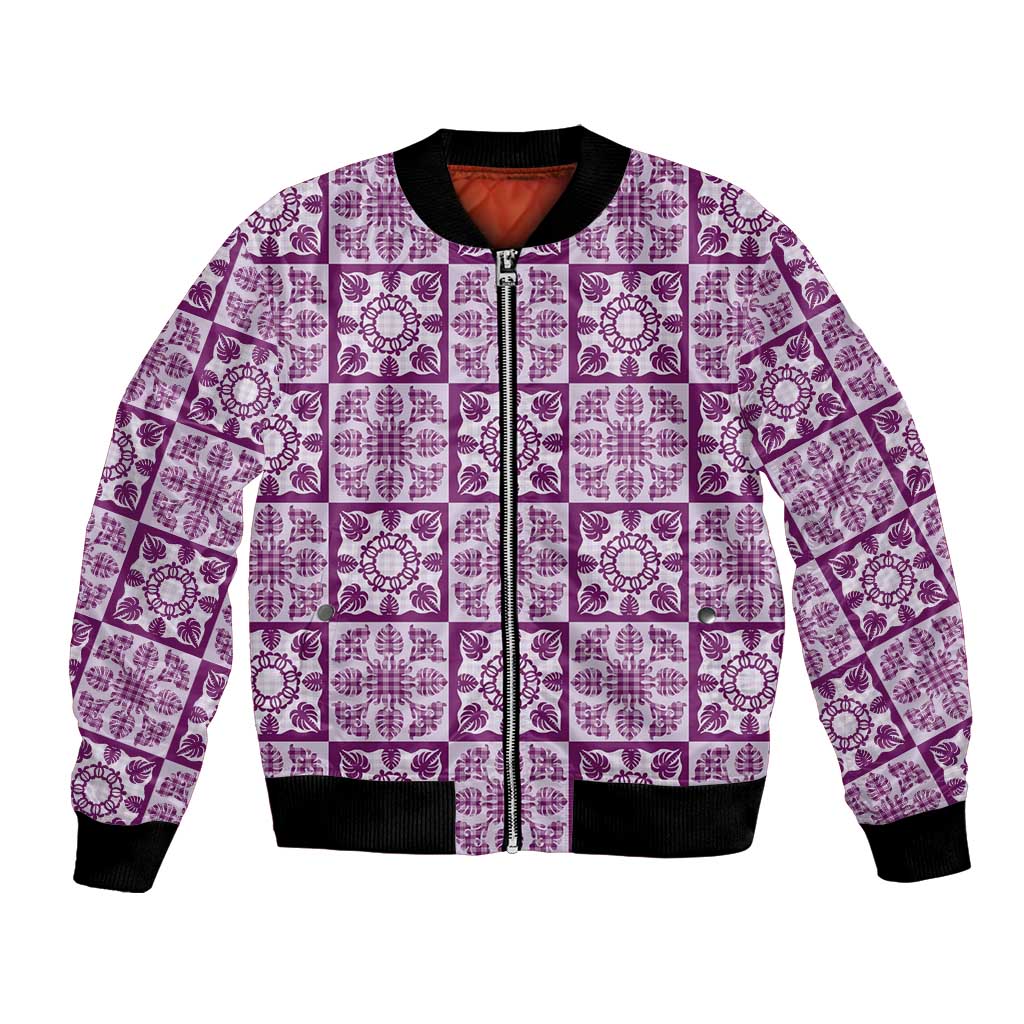 Poni Palaka Quilt Hawaii Bomber Jacket Hawaiian Tropical Monstera Sea Turtle