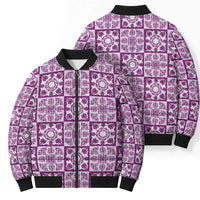 Poni Palaka Quilt Hawaii Bomber Puffer Jacket Hawaiian Tropical Monstera Sea Turtle