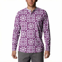 Poni Palaka Quilt Hawaii Button Sweatshirt Hawaiian Tropical Monstera Sea Turtle
