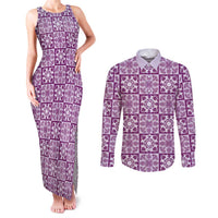 Poni Palaka Quilt Hawaii Couples Matching Tank Maxi Dress and Long Sleeve Button Shirt Hawaiian Tropical Monstera Sea Turtle