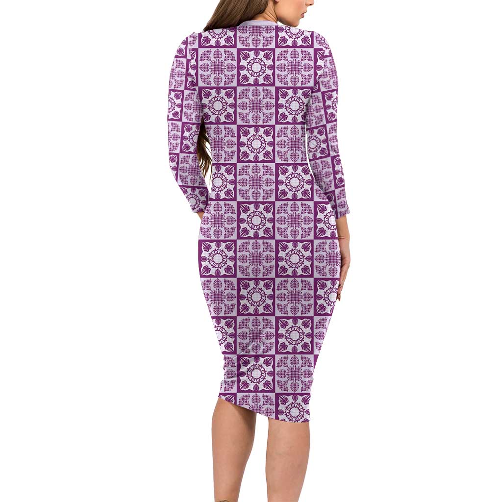Poni Palaka Quilt Hawaii Family Matching Long Sleeve Bodycon Dress and Hawaiian Shirt Hawaiian Tropical Monstera Sea Turtle LT14 - Polynesian Pride