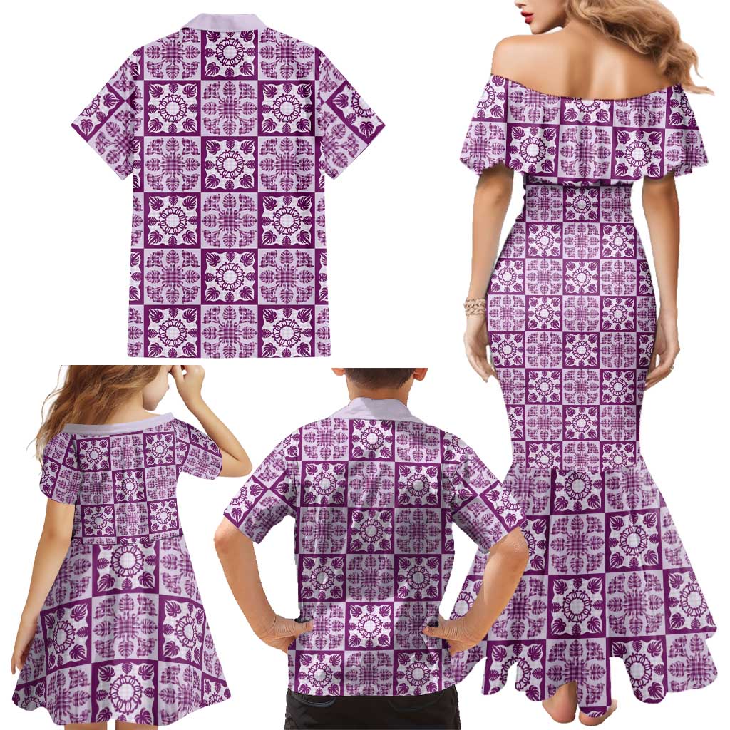 Poni Palaka Quilt Hawaii Family Matching Mermaid Dress and Hawaiian Shirt Hawaiian Tropical Monstera Sea Turtle LT14 - Polynesian Pride