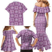 Poni Palaka Quilt Hawaii Family Matching Mermaid Dress and Hawaiian Shirt Hawaiian Tropical Monstera Sea Turtle LT14 - Polynesian Pride
