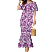 Poni Palaka Quilt Hawaii Family Matching Mermaid Dress and Hawaiian Shirt Hawaiian Tropical Monstera Sea Turtle LT14 Mom's Dress Purple - Polynesian Pride