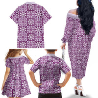 Poni Palaka Quilt Hawaii Family Matching Off The Shoulder Long Sleeve Dress and Hawaiian Shirt Hawaiian Tropical Monstera Sea Turtle LT14 - Polynesian Pride