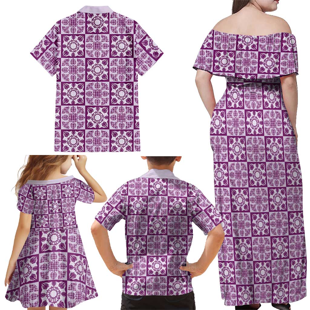 Poni Palaka Quilt Hawaii Family Matching Off Shoulder Maxi Dress and Hawaiian Shirt Hawaiian Tropical Monstera Sea Turtle LT14 - Polynesian Pride