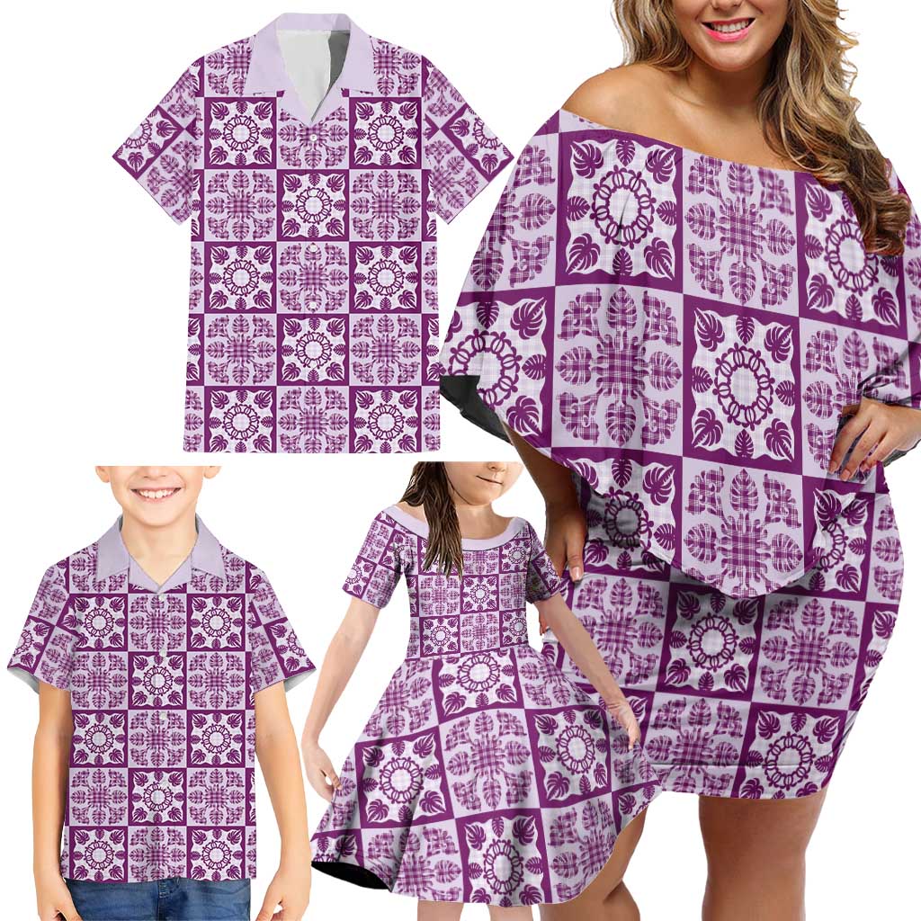 Poni Palaka Quilt Hawaii Family Matching Off Shoulder Short Dress and Hawaiian Shirt Hawaiian Tropical Monstera Sea Turtle LT14 - Polynesian Pride