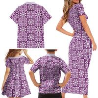 Poni Palaka Quilt Hawaii Family Matching Short Sleeve Bodycon Dress and Hawaiian Shirt Hawaiian Tropical Monstera Sea Turtle LT14 - Polynesian Pride
