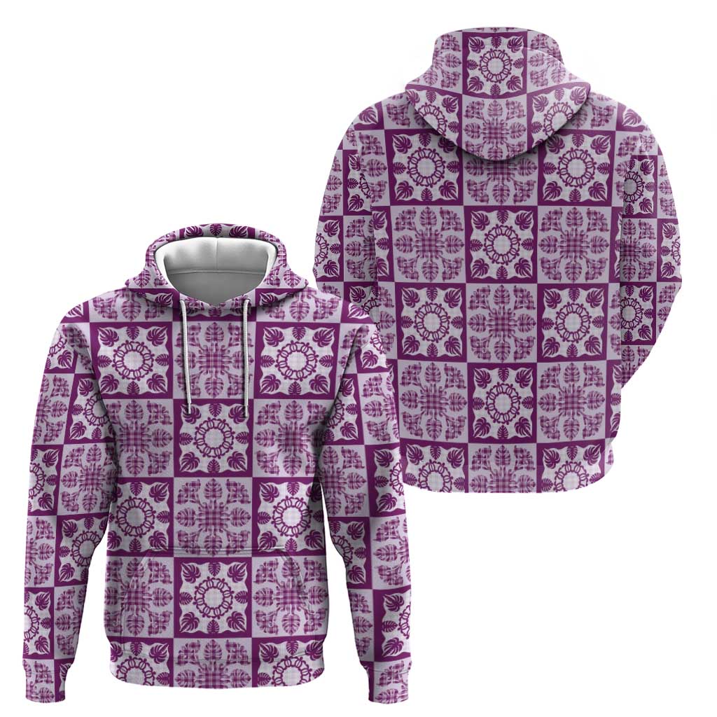 Poni Palaka Quilt Hawaii Hoodie Hawaiian Tropical Monstera Sea Turtle